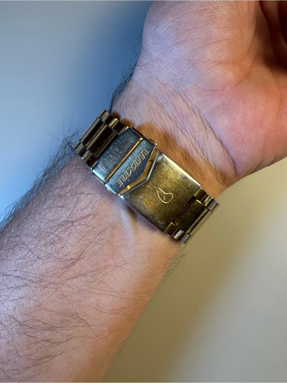 Nixon “The Player” Gold-Tone Square Dial Men's Bracelet Watch w/ real diamond.